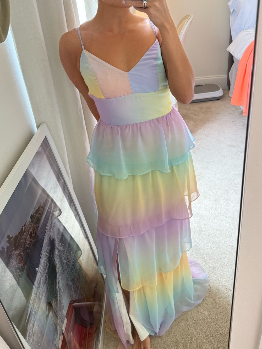 Amanda Uprichard Pastel Ombre Tiered Maxi Dress